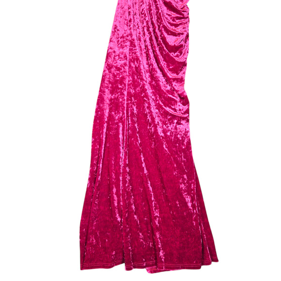 Lulus Womens Small Pink Velvet Maxi Dress Halter Slit Formal Prom Stretch NYE - Picture 5 of 16
